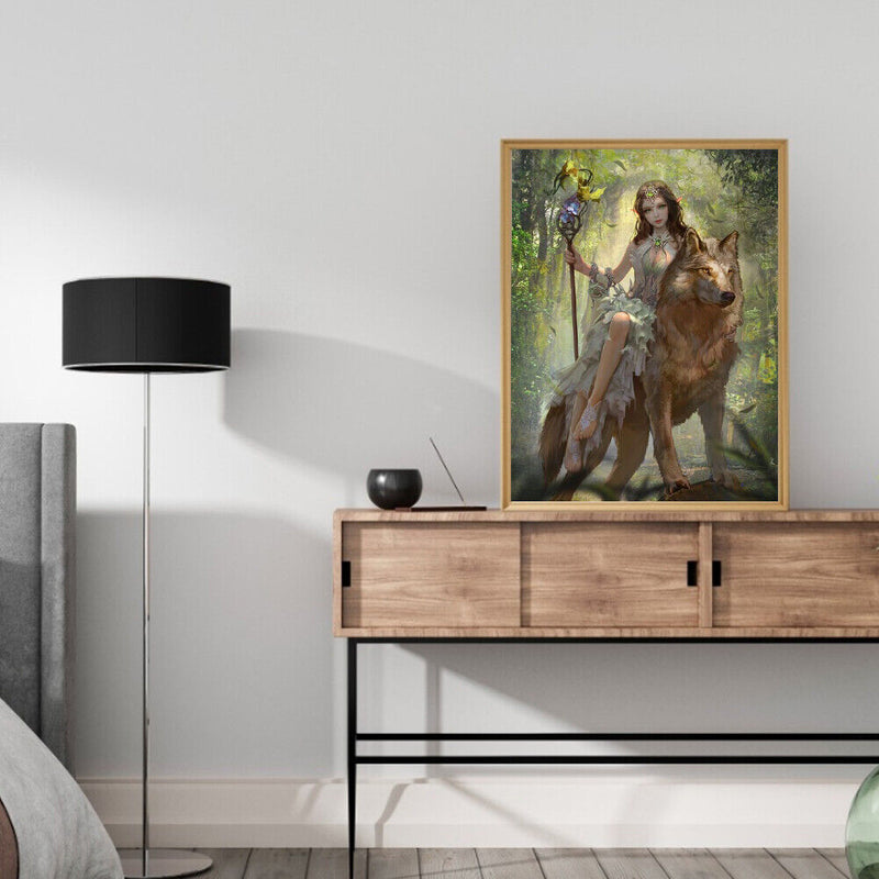 Frameless Girl and Wolf Oil Paint by Numbers Kit Handpainted Art Wall Handicr