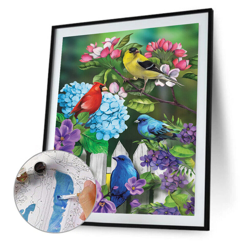 Flower Bird Oil Paint By Numbers DIY Handpainted on Canvas Wall Art (B1040)