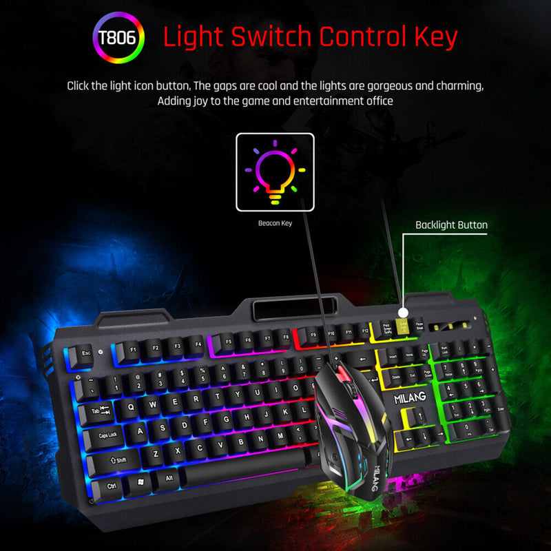 #A Practical Waterproof USB Wired Gaming Keyboard + Mouse Combos Backlit Keycaps