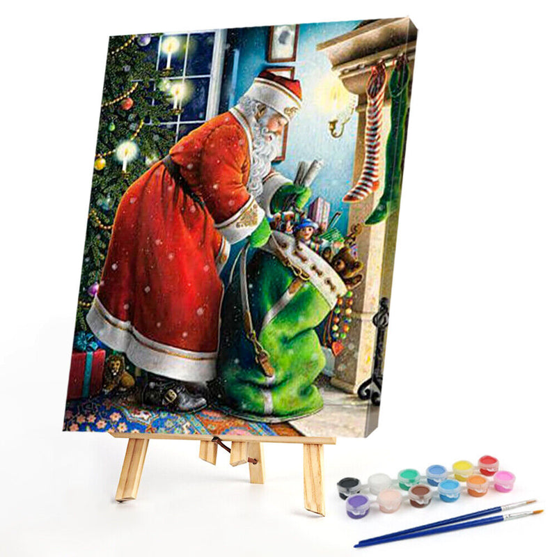 Santa Gift Oil Paint By Numbers Christmas Drawing DIY Hand Painted Decorations