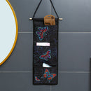 Butterfly Diamond Painting Wall Hanging Storage Bag 3 Pockets Black (AA991)