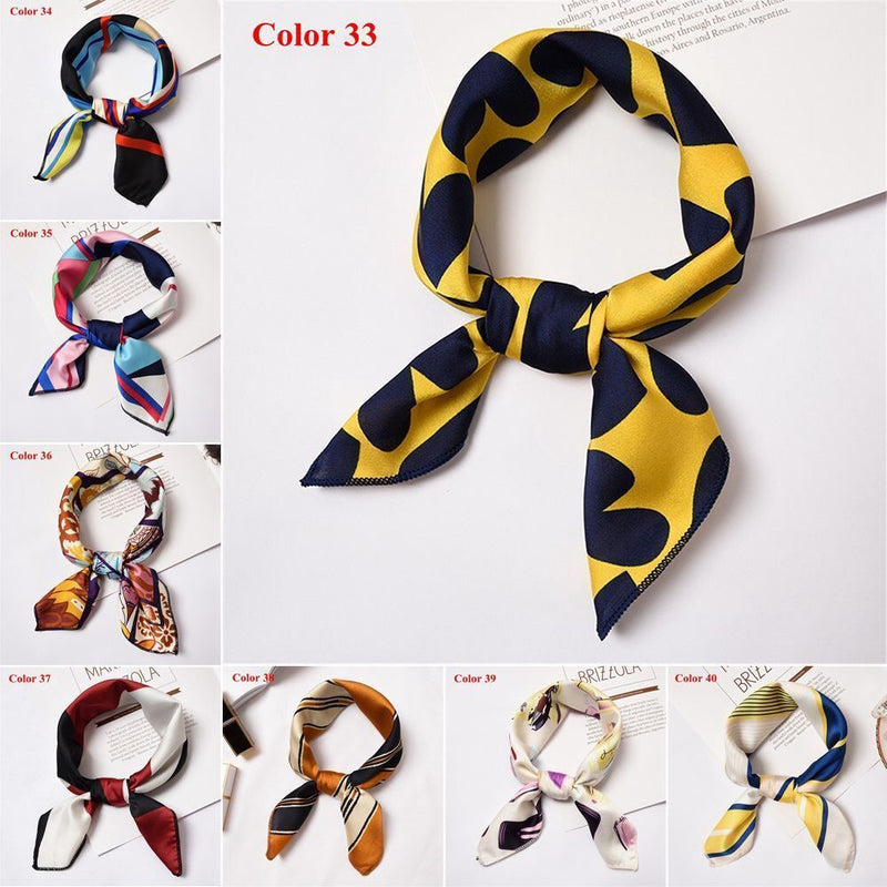Women Gifts Elegant Square Scarf Hair Tie Band Silk Feel Satin Head Neck