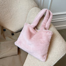 Women Winter Soft Fur Solid Color Top-handle Bag Small Handbag (Pink)