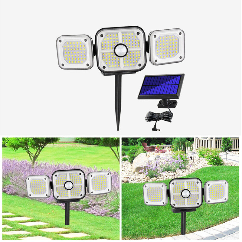 LED Wall-Mounted Solar 3 Head Motion Sensor Garden Outdoor Light (186LED) Newly