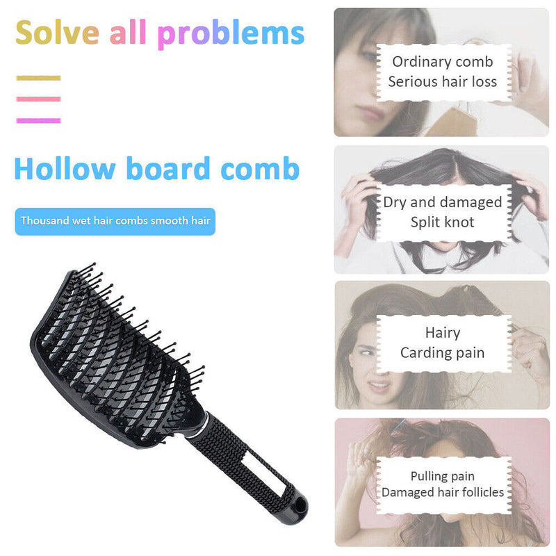 Portable Curved Ribs Scalp Massage Comb Fluffy Styling Brush (A Black) Newly