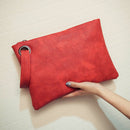 Women PU Leather Clutch Wristlets Purse Wallet Pure Color Handbags Red
