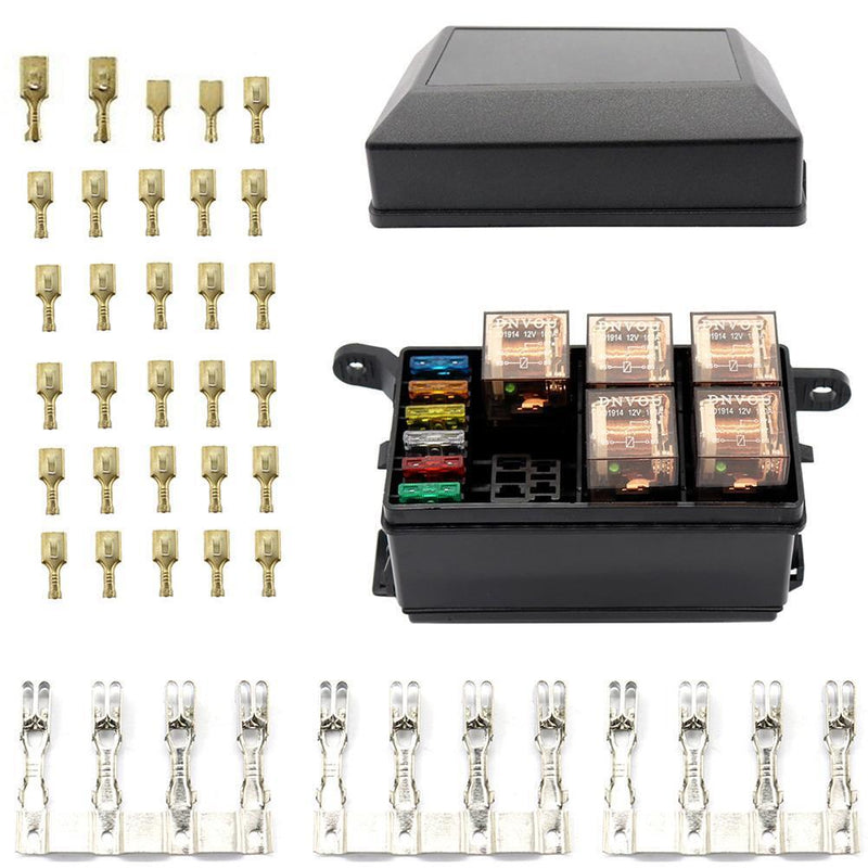 Universal 12V Car Marine 6-Way Relay+ 6-Slot ATO/ATC Blade Fuse Holder Box