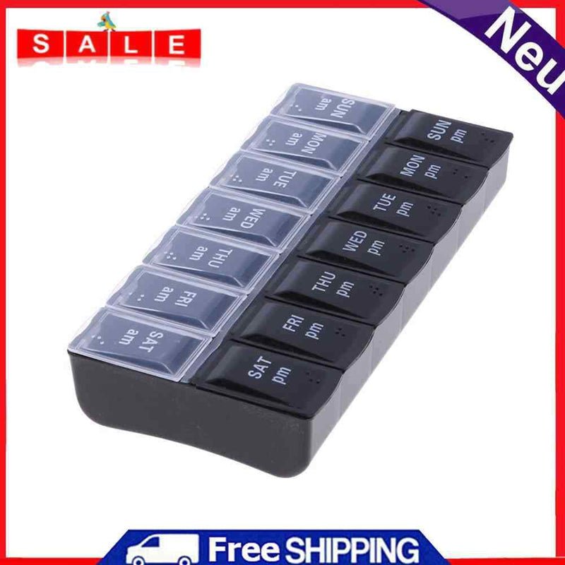 Braille Vitamin Holder Portable 14 Dividers Medicine Table Dispenser (Black)