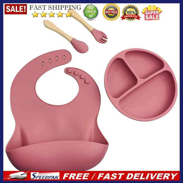 4pcs Silicone Food Plates Set Anti Slip Baby Feeding Food Accessories (Dark