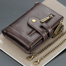 Men Retro Casual Multi-Slot Short Wallet Zipper Purse Card Holder with Chain