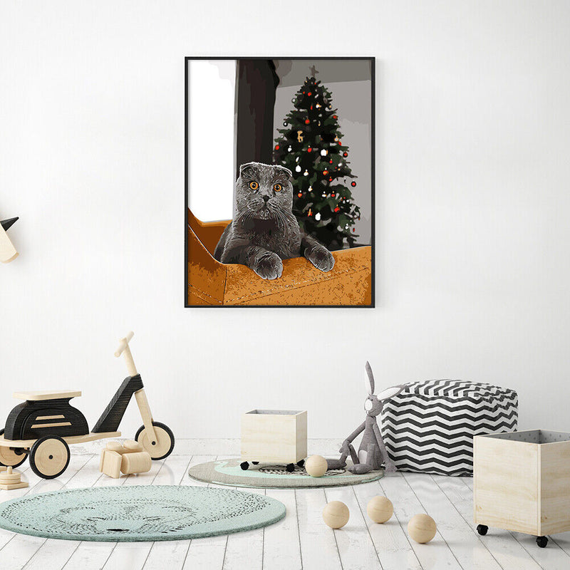 Painting By Numbers Kit Frameless DIY Christmas Black Cat Hand Painted Artwork
