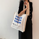 Fashion Letters Printing Canvas Shoulder Tote Bag Women Casual Large Handbags