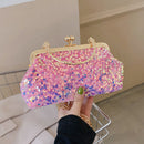 #A Women Sequin Clutch Purse Bride Evening Bag Metal Handle Party Prom Handbags