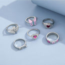 6 Pcs/Set Women Fashion Jewelry Angel Pink Rings Alloy Many Kinds