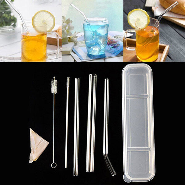 Wedding Drinking Reusable Clean Brush Glass Straws Plastic Box Straight Bent