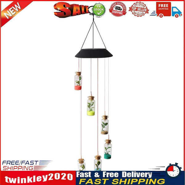 LED Solar Wind Chime Lamp Color Changing Wishing Bottle Hanging Light (A) Newly