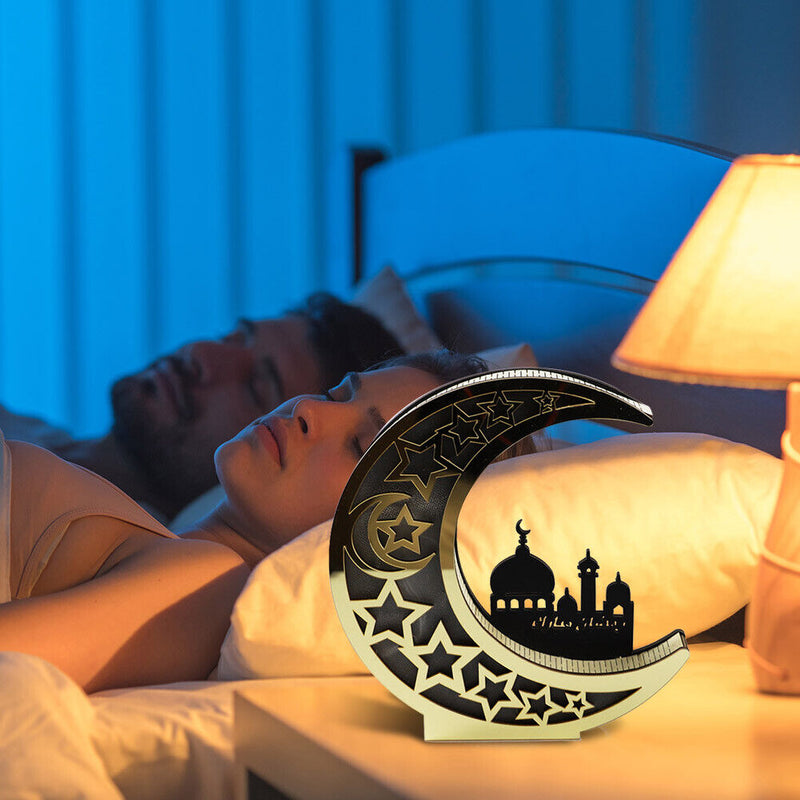 Wooden Hollow ?Moon Mosque Lights Ramadan Festival Desktop Ornament Decorat