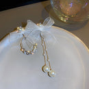 Long Trendy Rhinestone Elegant Jewelry Pendant Bow Earring