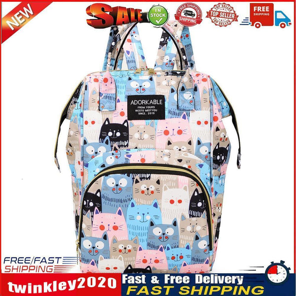 Fashion Women Printing Mummy Diaper Bag Nappy Large Handbag (Gray Cats) Newly