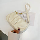 Pleated Chain Pure Color Shoulder Underarm Bag Casual Women Small Handbag Purse