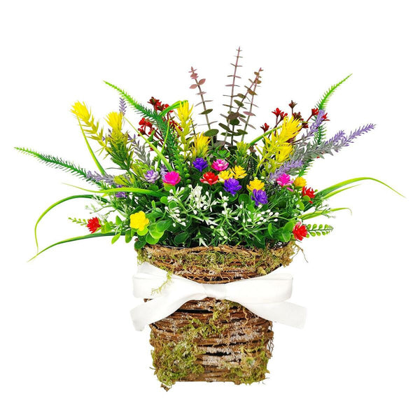 Lavender Wreath Artificial Flower with Basket Spring Wreath Floral Garland Decor