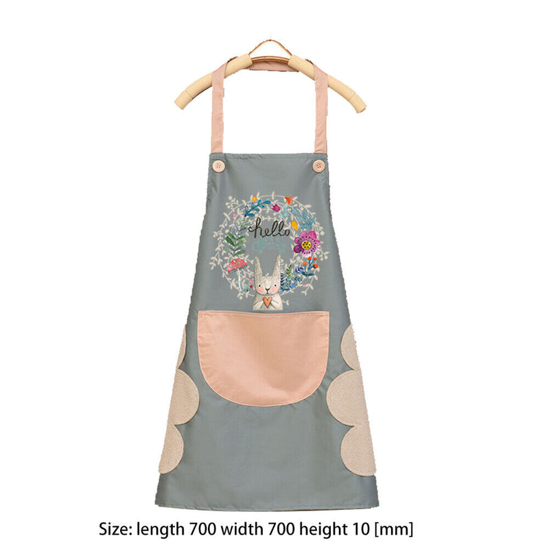 Printed Kitchen Apron Cute Women Non-woven Home Waterproof Pinafore (Blue) Newly