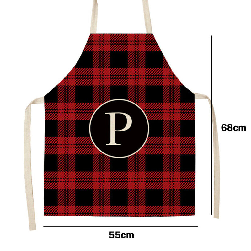 Plaid P Print Apron Linen Waterproof Cooking Bibs Chefs Pinafore (68X55CM)