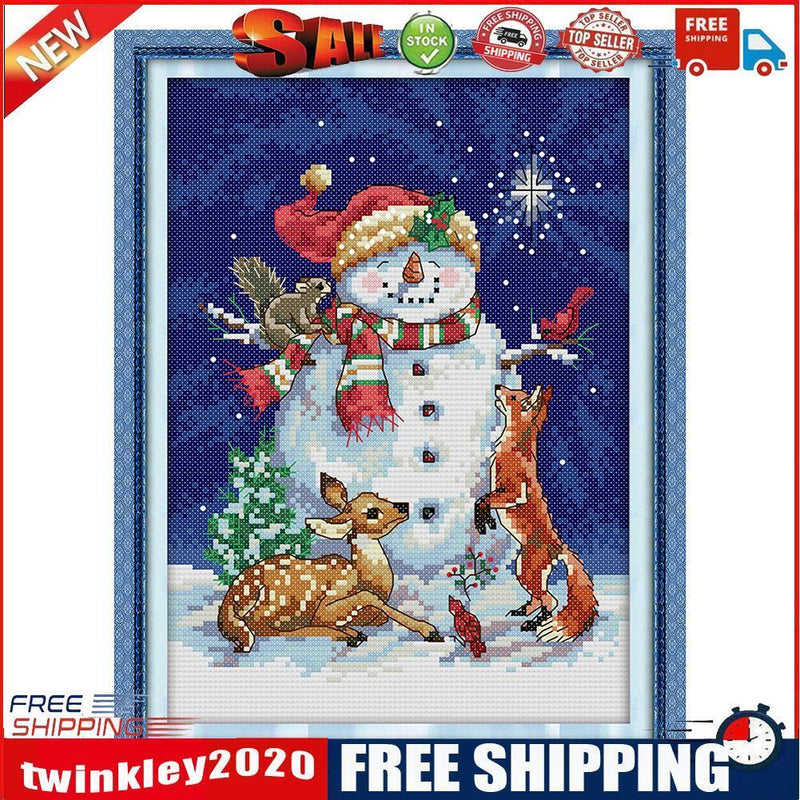 14CT Stamped DIY Midnight Snowman Cross Stitch Canvas Needlework (C495)