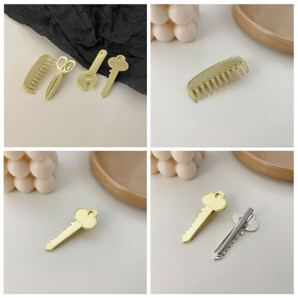 Women Cute Geometric Key Scissors Alloy Hair Clip Wrench Headwear Metal Hairpin