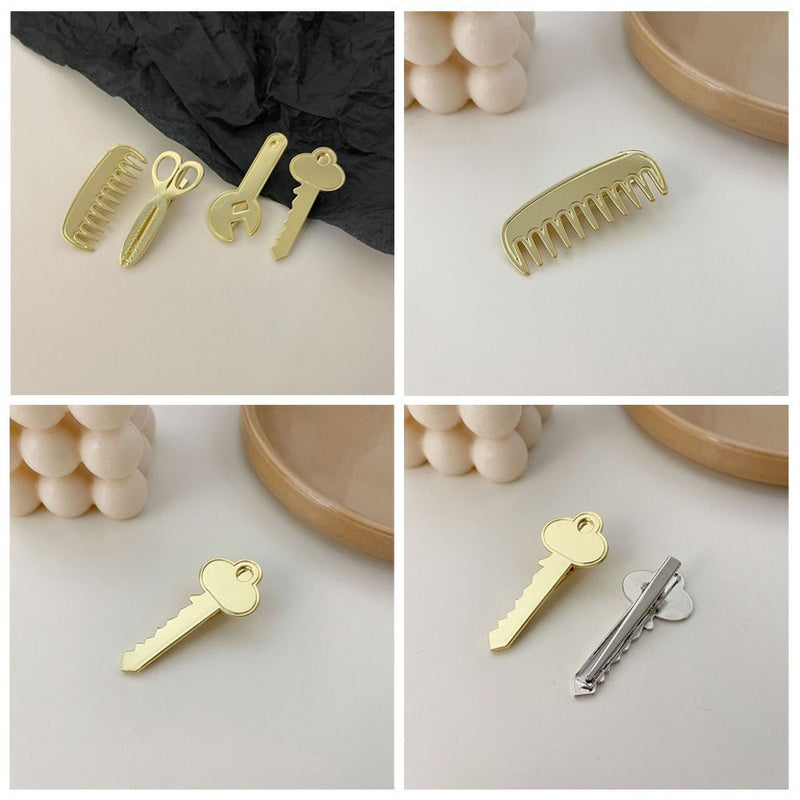 Women Cute Geometric Key Scissors Alloy Hair Clip Wrench Headwear Metal Hairpin