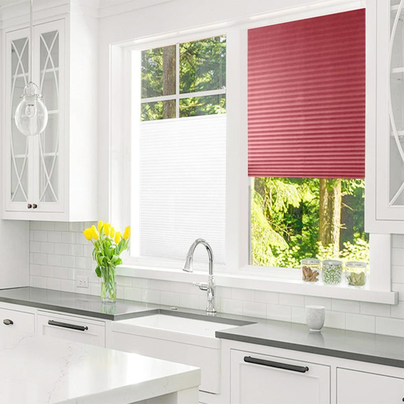 Half Blackout Pleated Blinds Self-Sticky Windows Curtains Balcony Shades Red