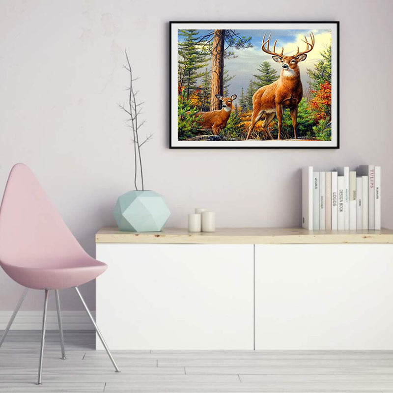 Oil Paint By Numbers Picture DIY Drawing Painting Froest Deer Drawing on Canvas
