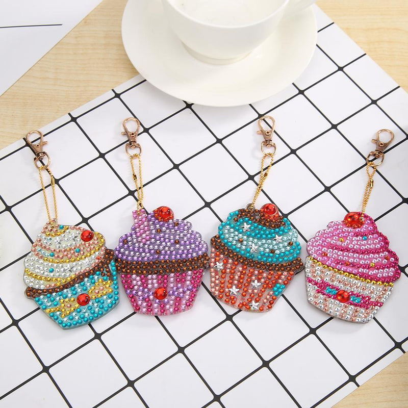 4pcs DIY Full Drill Special Shaped Diamond Painting Women Bag Cupcake Keychain