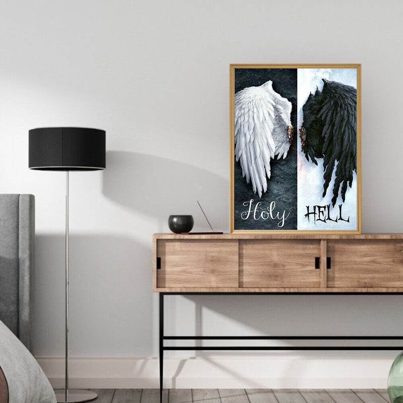 Canvas Paint By Numbers Black White Angel Wings Oil Hand Painted Home Art