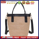 Women Fashion Bucket Straw Shoulder Bag Female PU Woven Totes Crossbody Handbags
