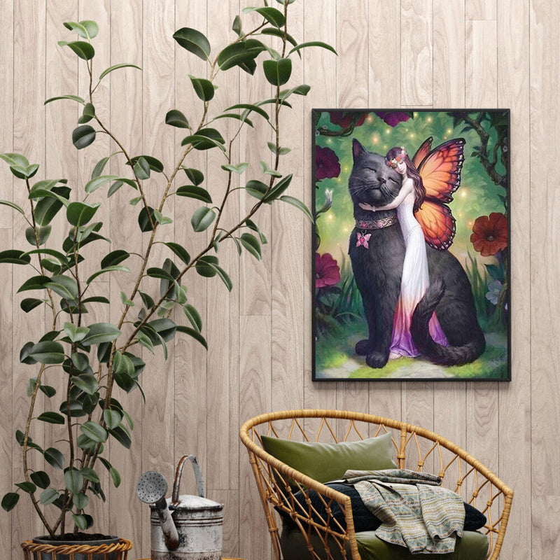Butterfly Girl and Cat Oil Paint By Numbers DIY Home Decoration Gift Unframed