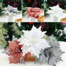 Home Decoration Glitter Ornament Christmas Tree Flowers Poinsettia Xmas Gift