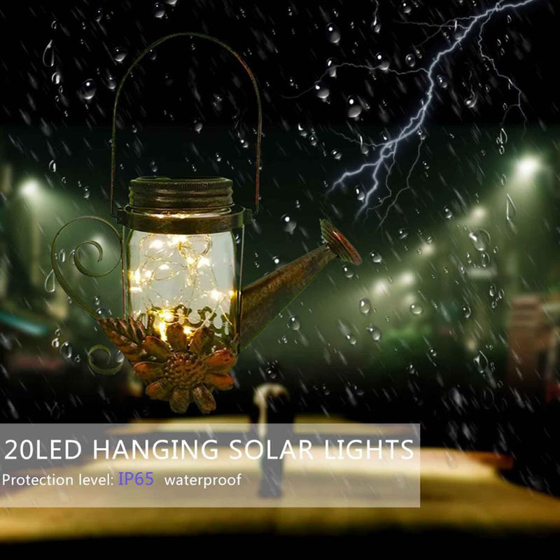 2PCS Solar Lantern Outdoor 20 LEDs Hanging Watering Can Fairy Lights