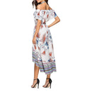 Women Off Shoulder Floral Print Dress Bohemian Beach Swing Dress (White M