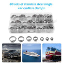 80pcs/Lot 304 Stainless Steel Single Ear Hose Clamps 7-21mm Assortment Kit