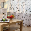 Transparent Voile Floral Print Curtains Bedroom Window Door Curtain (Black)