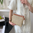 Woven Straw Messenger Bag Beach Women Travel Shoulder Rope Handbag (Khaki)