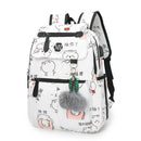 3pcs/Set Cute Cartoon Print Unisex Canvas Backpacks Shoulder Bags (White)