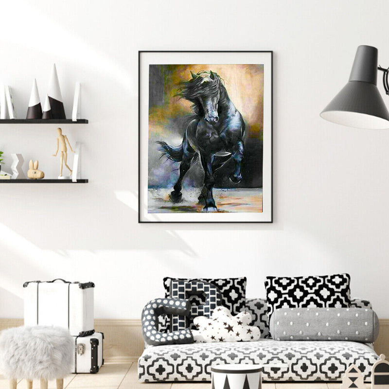 Oil Paint By Numbers Wall Art Posters Black Horse Picture Decoration Art Craft