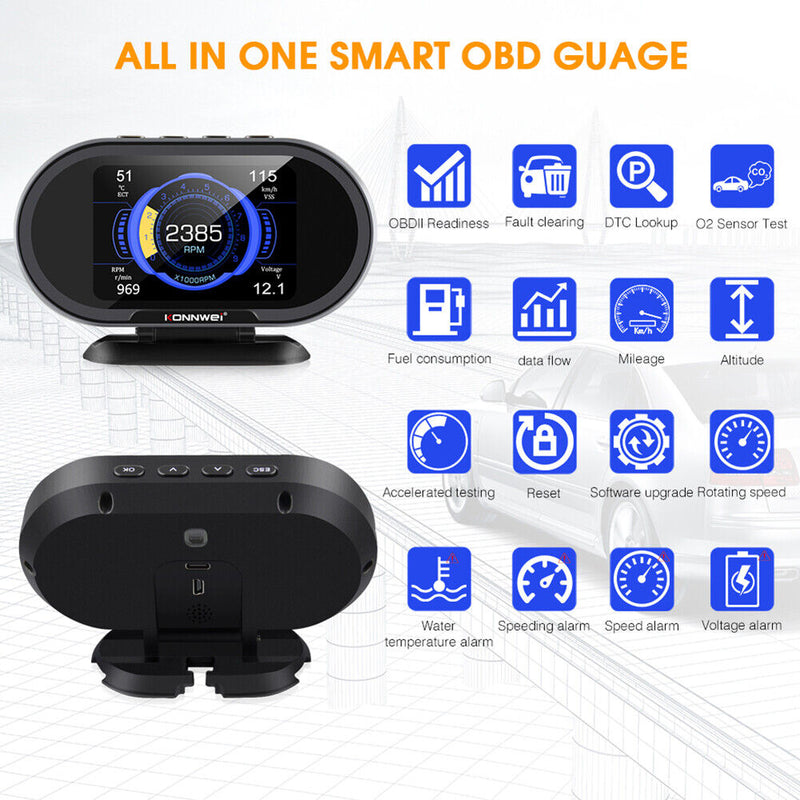 KONNWEI KW206 2 in 1 OBD TFT Screen On-Board Computer Auto Head-Up Display