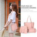 4pcs/Set Lichi Leather Tassels Women Tote Shoulder Clutch Card Bags (Pink)