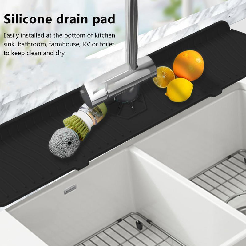Silicone Faucet Absorbent Draining Mat Splash Guard Water Catcher (Black)