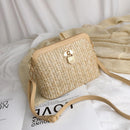 Women Straw Crossbody Bag Boho Woven PU Leather Beach Zip Shell  Shoulder Bags