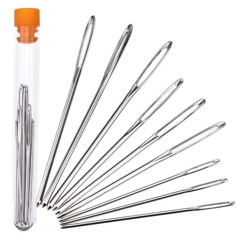 9pcs Large Eye Metal Needles Cross Stitch Knitting Crochet Hook Set Kit Newly