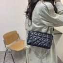 Fashion Women PU Leather Checker Underarm Bag Solid Color Thick Chain Flap Purse